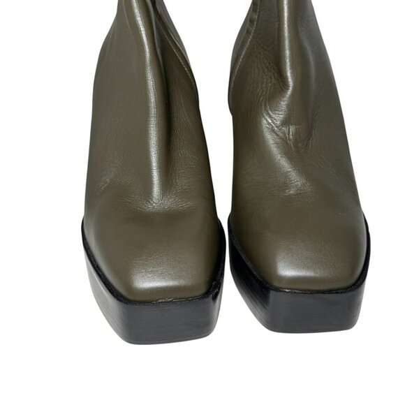 Aeyde Berlin Square Toe High Heel Platform Booties Women's 40/9 Olive NEW - Picture 4 of 7